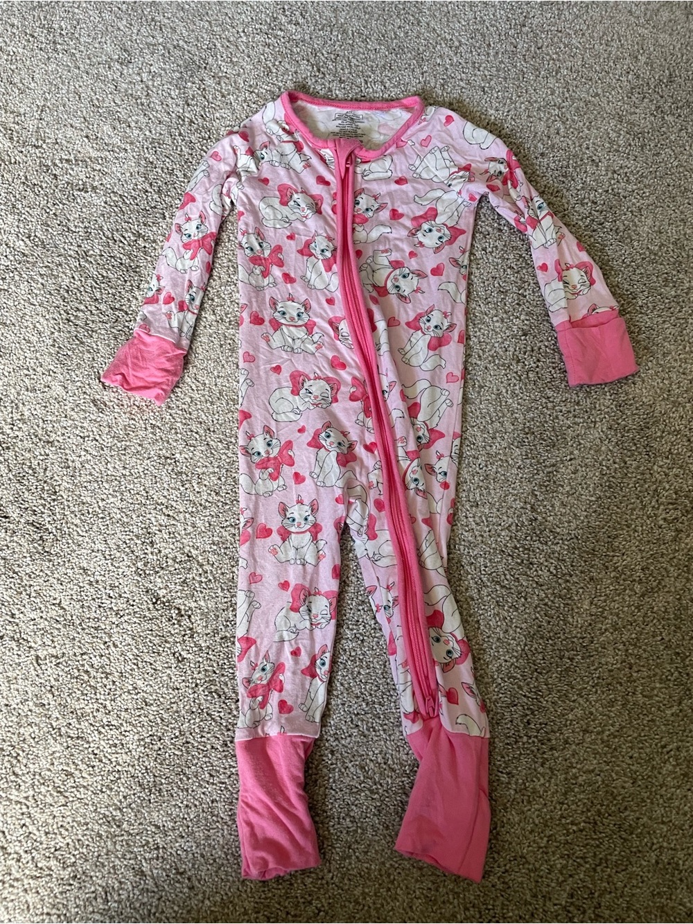 BAMBOO Pink Cat Print Girls' One-Piece Pajama